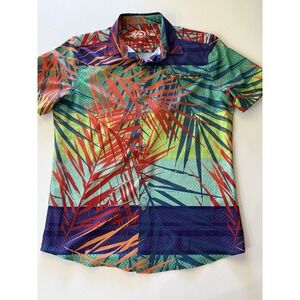 Pipeline‎ Men's Beach Tropical Palm Leaf Stretch Button-Up Shirt Multicolor Sz L